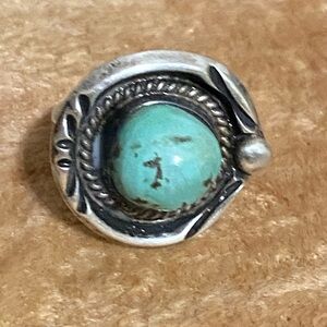 Early Vintage Navajo Turquoise Sterling Ring Native American Silver